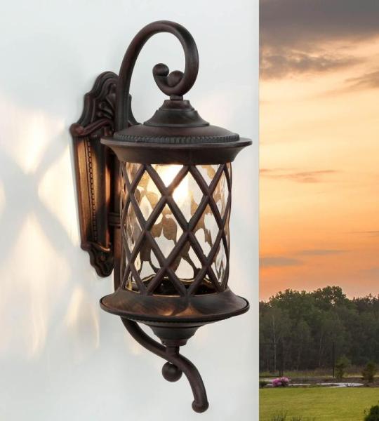 Wandlamp buiten zwart glas aluminium IP23 terras tuin T: 23,5 cm E27 lantaarn nostalgie rustieke outdoor wandlamp binnenplaats LANTERN