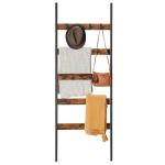 LLS011B01 Schuine rek, handdoekhouder, 5 niveaus, breedte 65 cm, stalen frame, voor dekens, handdoeken, sjaals, industriële stijl, rustiek bruin en zwart