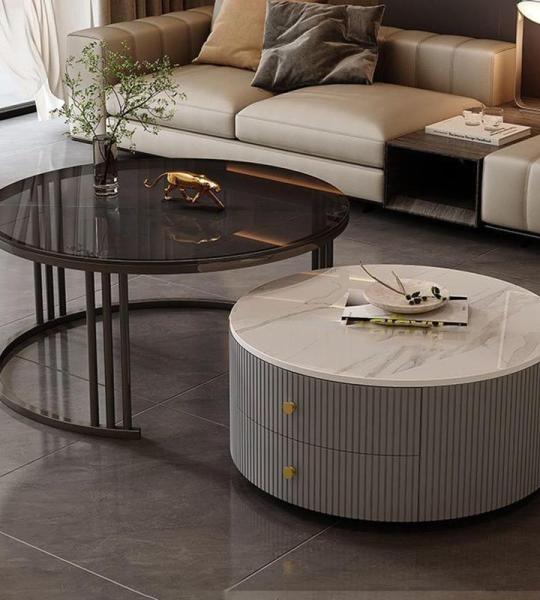 Moderne, runde Couchtische, 2er-Set, mit großem Stauraum für Wohnzimmer, Schlafzimmer, Büro, Balkon und Wohnung, einfache Wartung und stilvolles Design (Blau, 40 x 34 cm + 70 x 