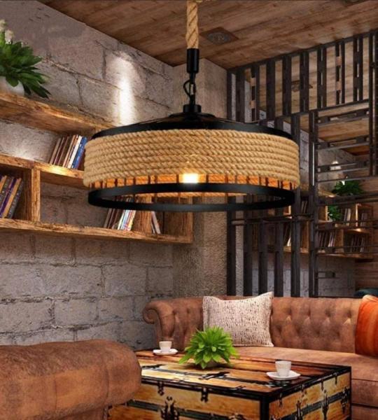 Hanglamp henneptouw hanglamp retro vintage touwlamp touw verlichting kroonluchter rond hangend hanglamp E27 in hoogte verstelbaar industriële hanglamp handgeweven plafondlamp verl