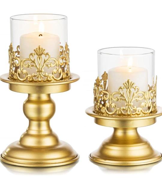 Moderne kandelaar, kaarsenhouder voor stompkaarsen, goudkleurige metalen kandelaar, kaarsenstandaard, voor tafeldecoratie, woonkamer, eettafel, bruiloft, salontafel, bijzettafel, K