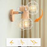 Wandleuchte Vintage Industrial Wandlampen 135° Verstellbar Holz E27 Retro Metallkäfig Design Wandleuchte für Wohnzimmer Badezimmer Flur (Weiß)