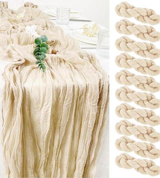 Tafelloper, 10 stuks beige kaasdoek, tafelloper, boho-gaas, kaasdoek, tafelloper, rustieke doorzichtige loper, tafelkleed voor boho, bruiloft, decoratie, verjaardagsfeest, 90 x 300