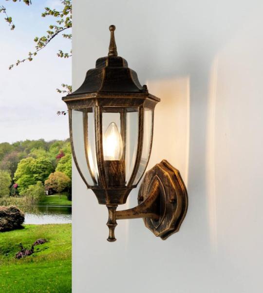 Rustieke wandlamp buiten in zwart koper E27 IP44 buitenlamp binnenplaats tuin balkon terras LYON