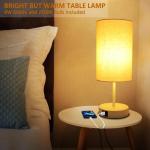 Nachtlampje set van 2 Touch Dimbare LED-tafellamp met 2 USB-oplaadfunctie, kleine E27 tafellamp met beige kap voor cadeau, slaapkamer, woonkamer, incl. 6W LED-lamp