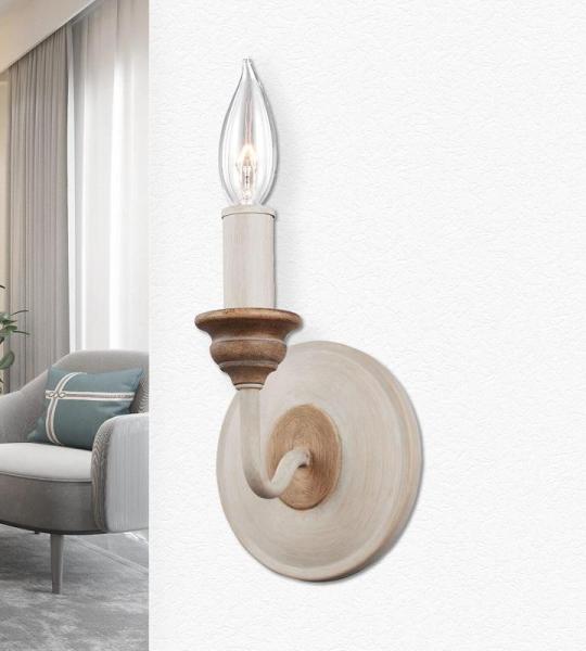 Rustieke wandlamp CANDELA 8 hout Shabby wit huiselijke kaars sfeer landhuisstijl design lamp