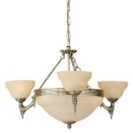 Hanglamp Marbella, 6-lamps, vintage, rustiek, hanglamp van gepolijst gegoten metaal, albastglas in champagne-kleur, eettafellamp, woonkamerlamp met E14-fitting