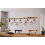 hanglamp Townshend 5, 9-lichts vintage pendellamp in industrieel ontwerp, retro plafondlamp hangend van staal en hout, kleur zwart, bruin, FSC-gecertificeerd, E27