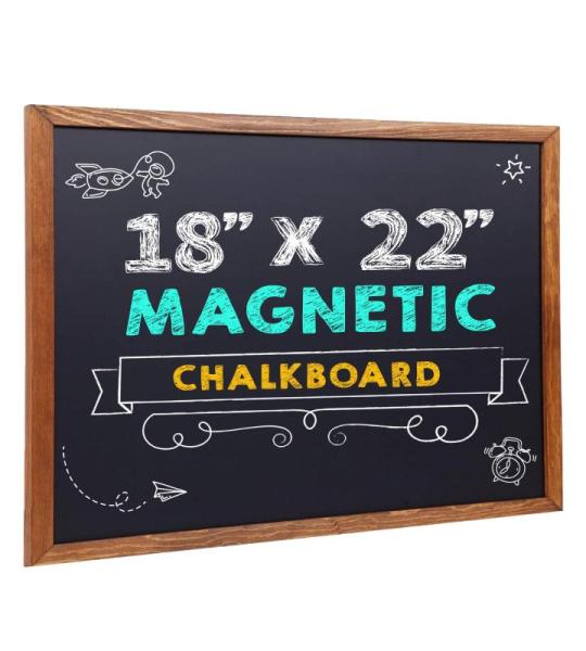 Houten ingelijst schoolbord - Premium magnetisch 18 x 22 rustiek krijtbord, geweldig met gewone of vloeibare krijtmarkers, niet-poreus wandhangend schoolbordbord