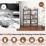 Boekenkast, rek met 4 niveaus, houten ladderrek, met kantelbeveiligingen en verstelbare voetkussens, metalen frame, voor woonkamer, werkkamer en kantoor (rustiek bruin)