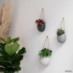 Wandvazen -Ellie- | hangende keramische bloempotten 3-delig | wanddecoratie voor kamer, balkon en tuin | grafiet (mat)