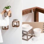 Wandvasen -Lille- | Hängende Blumentöpfe in Echtholzrahmen | 3-teiliges Übertopf-Set aus Keramik und Holz für Wand, Tisch und mehr | Walnuss-Braun