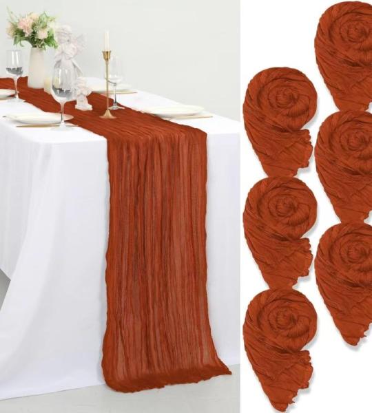 6 stuks kaasdoek tafelloper, terracotta tafelloper 55 x 300 cm, rustieke gaasstof, boho decoratie tafelloper, kaasdoek tafeldecoratie voor bruiloftsfeest, bruidsdouche, tafeldecora