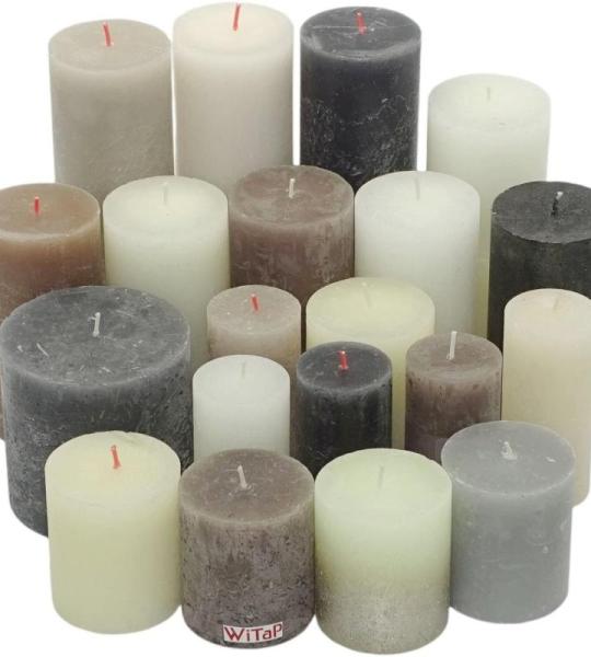 6 kg rustieke stompkaarsen, doorgeverfd, rustieke kwaliteit, mix van verschillende kleuren (crème-grijs-taupe 09)