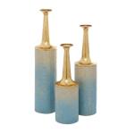 Metalen bloemenvaas met gouden top, set van 3 27", 24", 20" H, blauw