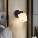 Wandlamp met schakelaar, dimbaar, vintage, stoffen wandlamp E27, retro lamp voor binnen met linnen lampenkap voor woonkamer slaapkamer