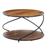 Koffietafel Massief Sheesham-Hout en Metaal 58x58x35 cm Salontafel Bruin | Ronde Tafel Woonkamer Moderne met Opbergruimte | Lage Tafel Bijzettafel Woonkamertafel