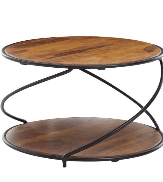Koffietafel Massief Sheesham-Hout en Metaal 58x58x35 cm Salontafel Bruin | Ronde Tafel Woonkamer Moderne met Opbergruimte | Lage Tafel Bijzettafel Woonkamertafel