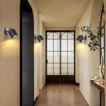 Wandlamp met schakelaar, dimbaar, vintage, stoffen wandlamp, E27, retro lamp, binnen, zwarte lampenkap, wandspot voor woonkamer, slaapkamer