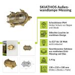Outdoor wandlamp messing glas IP64 voordeur Ingang D: 10 cm E27 max. 18 W geribbeld rustieke maritieme buitenlamp muur SKIATHOS