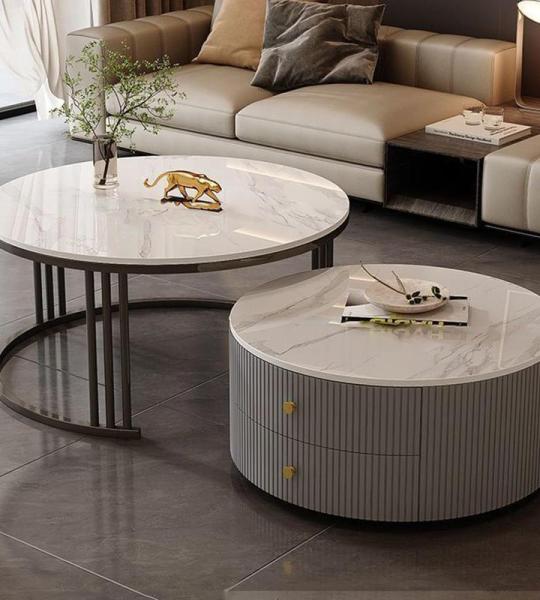 Moderne, runde Couchtische, 2er-Set, mit großem Stauraum, für Wohnzimmer, Schlafzimmer, Büro, Balkon und Wohnung, einfache Wartung, stilvolle und funktionale Möbelstücke