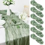 Saliegroene tafelloper, 6 stuks, 90 x 300 cm, mesh, boho-tafelloper, wasbaar, decoratie voor bruiloft, verjaardag, feest, bruiloft, babyshower