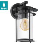 Valdeo Buitenwandlamp, 1 lichtpunt, wandlamp van verzinkt staal in zwart, transparant glas, E27-fitting, IP44