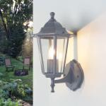 Buitenlamp voor aan de muur, glas, aluminium, donkergrijs, IP44, terras, hoogte: 36 cm, E27, staande nostalgische wandlantaarn, tuin Paris