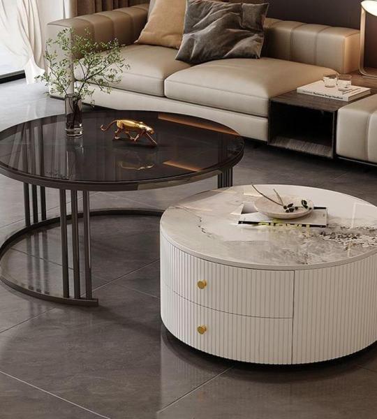 Moderne Couchtische, 2er-Set, mit großem Stauraum, einfache Wartung, für Wohnzimmer, Schlafzimmer, Büro, Balkon und Wohnung, Motley W-Design, 60 x 34 cm + 80 x 45 cm