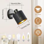 Wandlamp met schakelaar, dimbaar, vintage, stoffen wandlamp, E27, retro lamp, binnen, zwarte lampenkap, wandspot voor woonkamer, slaapkamer