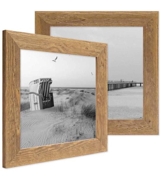 Set van 2 fotolijsten 15x15 cm strandhuis grijs rustiek massief hout met glasplaat incl. accessoires/fotolijst
