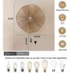 Wandlamp voor binnen, vintage, wandverlichting met dimbare schakelaar en 180 cm kabel, wandlamp, henneptouw, E27, retro bedlampje, voor slaapkamer, woonkamer, trap, hal, café, bar