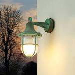 Outdoor wandlamp messing glas in groen antiek geribbeld IP64 terras voordeur T :22 cm E27 riffel maritieme wandlamp buiten SANTORIN