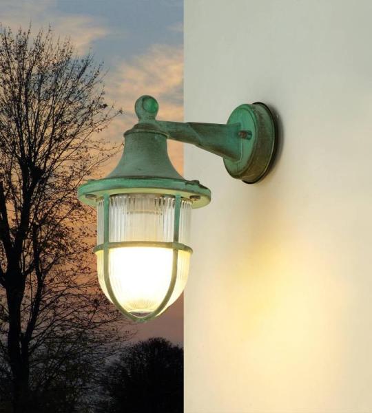 Outdoor wandlamp messing glas in groen antiek geribbeld IP64 terras voordeur T :22 cm E27 riffel maritieme wandlamp buiten SANTORIN