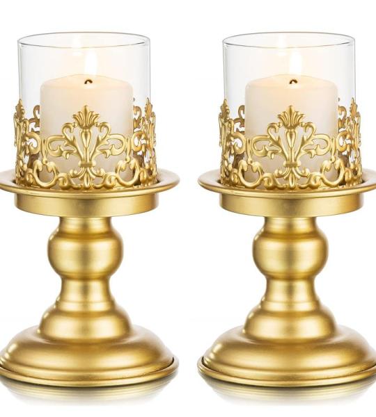 Moderne kandelaar, kaarsenhouder voor stompkaarsen, goudkleurige metalen kandelaar, kaarsenstandaard, voor tafeldecoratie, woonkamer, eettafel, bruiloft, salontafel, bijzettafel, K