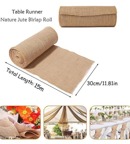Jute tafelloper, jute band, 15 m x 30 cm, tafeldecoratie bruiloft, rustiek, vintage, gazons, Kerstmis, Nieuwjaar