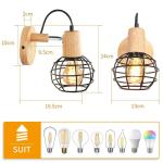 2 Stück Wandleuchte Vintage Industrial Wandlampen 135° Verstellbar Holz E27 Retro Metallkäfig Design Wandleuchte für Wohnzimmer Badezimmer Flur (Schwarz)