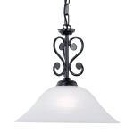 Murcia, 1-vlammige hanglamp vintage, rustiek, hanglamp van staal in zwart, albastglas in wit, eettafellamp, woonkamerlamp hangend met E27-fitting