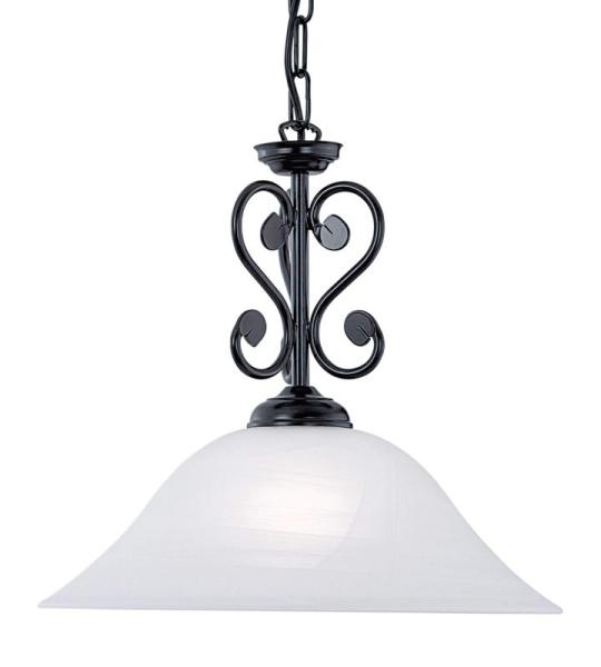 Murcia, 1-vlammige hanglamp vintage, rustiek, hanglamp van staal in zwart, albastglas in wit, eettafellamp, woonkamerlamp hangend met E27-fitting