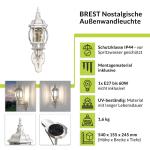 Brest Buitenwandlamp, glas, aluminium, in wit goud, IP44, voor tuin en balkon, hoogte: 54 cm, E27, landhuisdesign, rustieke wandlantaarn voor buiten