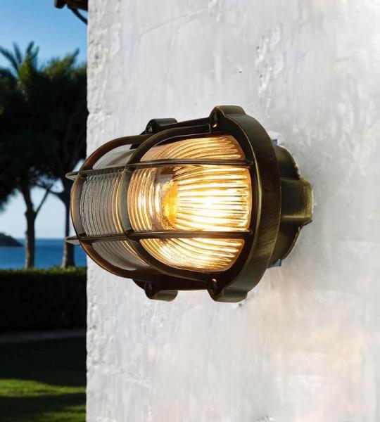 Buitenwandlamp glas echt messing roestvrij IP64 rustieke wandlamp maritiem buitenlamp terras balkon huismuur