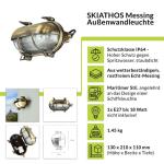 Buitenwandlamp messing glas in antiek IP64 balkon terras huis H: 13 cm E27 riffel schip licht maritieme wandlamp tuin SKIATHOS
