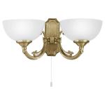 Savoy wandlamp met 2 fittingen, vintage, rustieke wandlamp van gepolijst gebruind metaal met wit gesatineerd glas, hallamp in bruin en wit, lamp met trekschakelaar, met E14-fitting