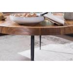FineBuy Salontafel 75 x 39 x 75 cm, Sheesham massief hout/metaal, design woonkamertafel, rond, retro bruin, designer houten tafel, koffietafel, massief