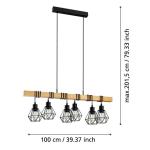 hanglamp Townshend 5, 6-lichts vintage pendellamp in industrieel ontwerp, retro plafondlamp hangend van staal en hout, kleur zwart, bruin, FSC gecertificeerd, E27