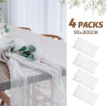 Tafelloper, 4 stuks witte kaasdoek, tafelloper, boho-mousseline, decoratieve stof, rustieke gaas, tafelloper voor bruiloft, verjaardag, decoratie, 90 x 300 cm