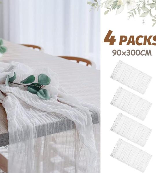 Tafelloper, 4 stuks blauwe kaasdoek, tafelloper, boho-mousseline, decoratieve stof, rustieke gaas, tafelloper voor bruiloft, verjaardag, decoratie, 90 x 300 cm