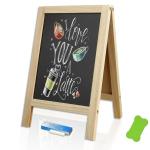 Krijtbordstandaard, leisteenbord om te beschrijven, klein krijtbord met houten standaard, zwart, buffet, prijskaartjes, standaard, 25 x 40 cm, desktop, keukenbord met krijt, voor b