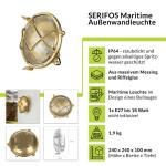 SERIFOS Buitenwandlamp messing glas IP64 voor tuin terras Ø24 cm E27 max. 18 W rustieke maritieme ronde buitenlamp muur