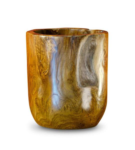 Teakhouten bloempot - 24 cm echt hout bloempot van wortelhout voor woonkamer, balkon, terras of tuin - rustieke plantenpot van hout
